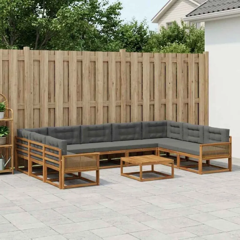 Lauko sofos komplektas 10 pcs Natūralus ir antracitas