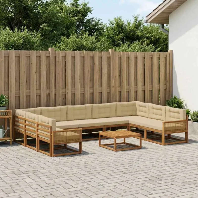 Lauko sofos komplektas su pagalve 10 pcs Natūralus ir bežinis