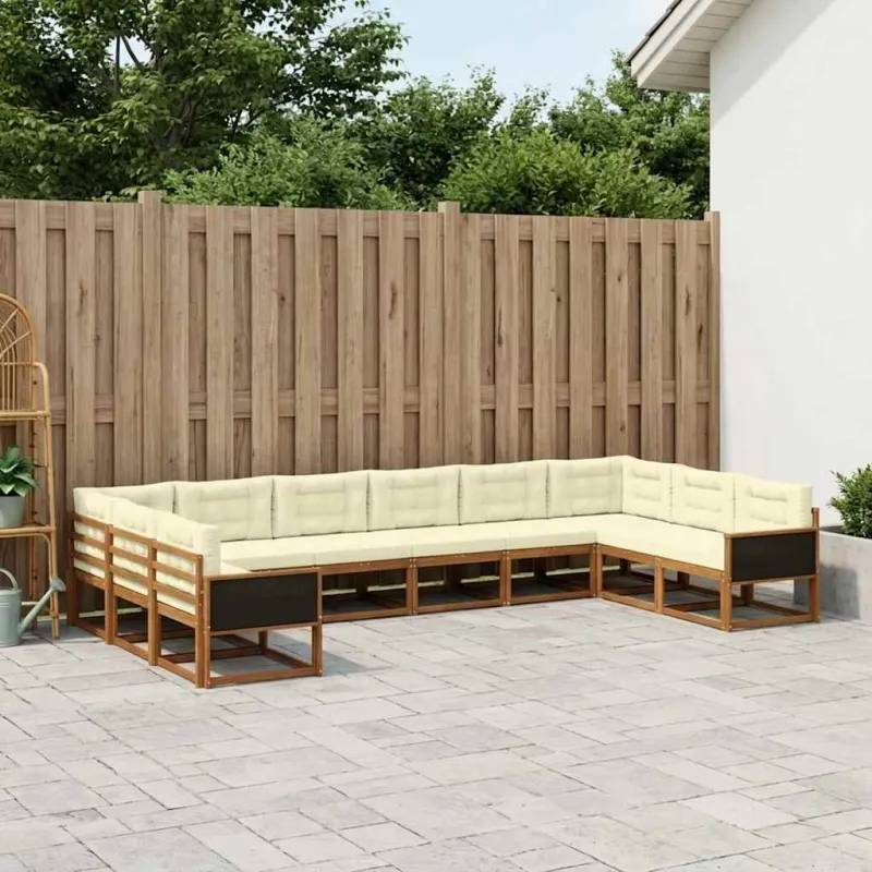 Lauko sofos komplektas 10 pcs Natūralus ir grietinėlė