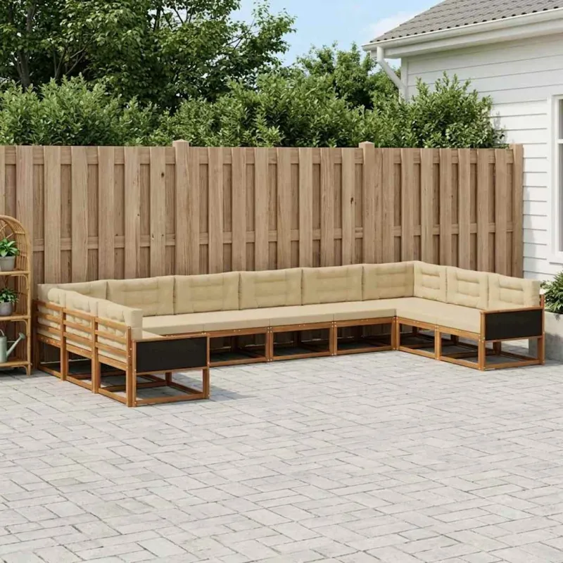 Lauko sofos komplektas su pagalve 10 pcs Natūralus ir bežinis