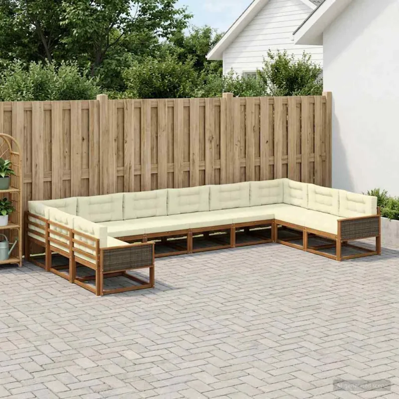 Lauko sofos komplektas 10 pcs Natūralus ir grietinėlė