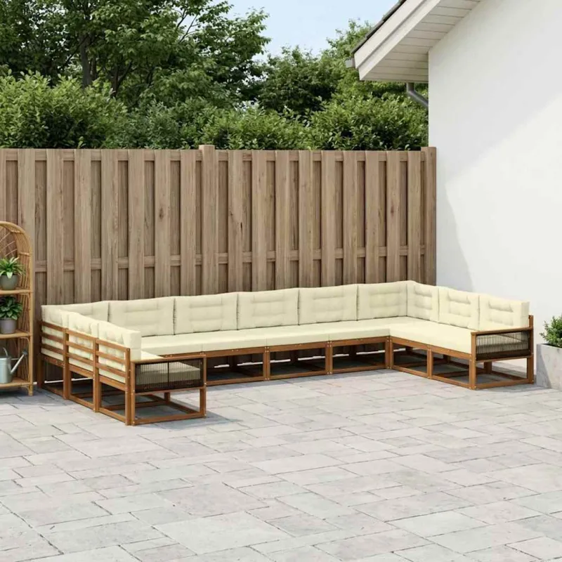 Lauko sofos komplektas 10 pcs Natūralus ir grietinėlė