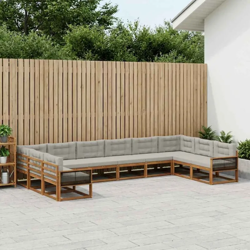 Lauko sofos komplektas 10 pcs Natūrali ir šviesiai pilka