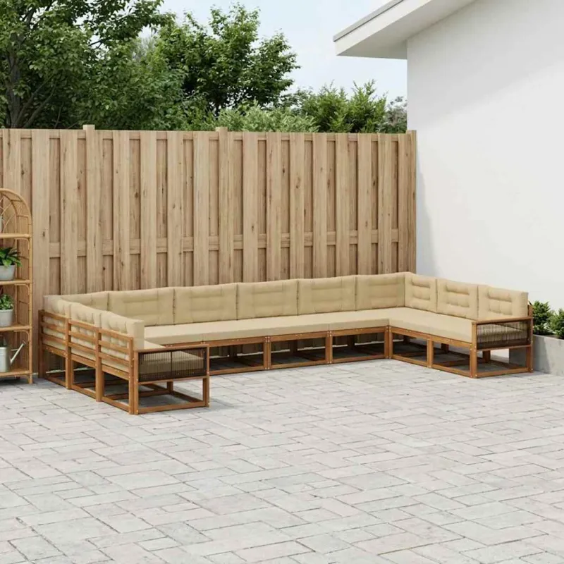 Lauko sofos komplektas su pagalve 10 pcs Natūralus ir bežinis