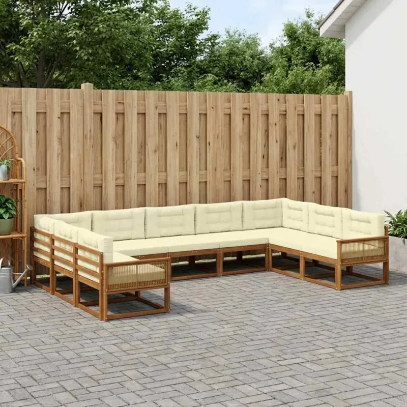 Lauko sofos komplektas 10 pcs Natūralus ir grietinėlė
