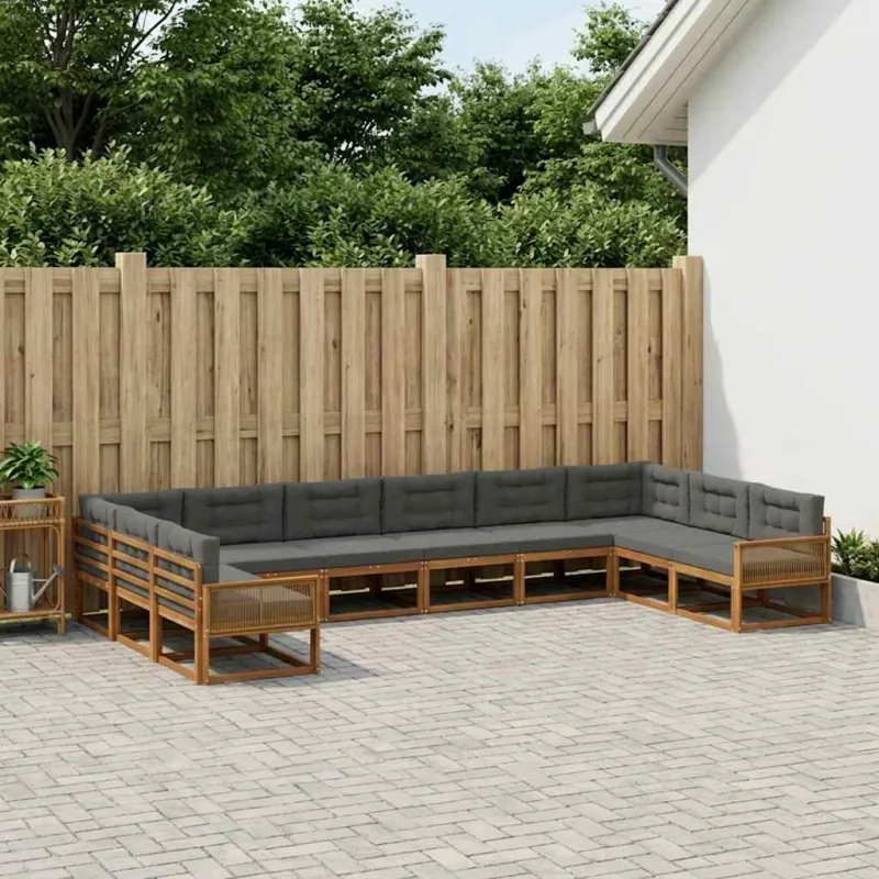 Lauko sofos komplektas 10 pcs Natūralus ir antracitas