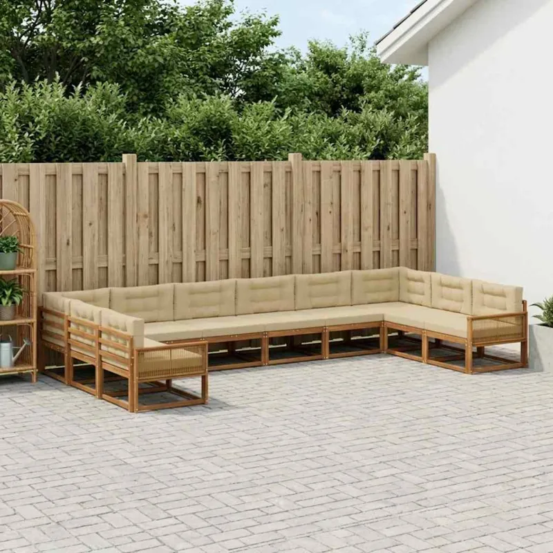 Lauko sofos komplektas su pagalve 10 pcs Natūralus ir bežinis