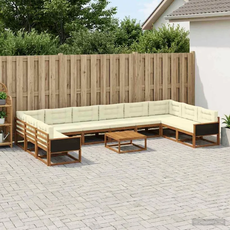 Lauko sofos komplektas 11 pcs Natūralus ir grietinėlė