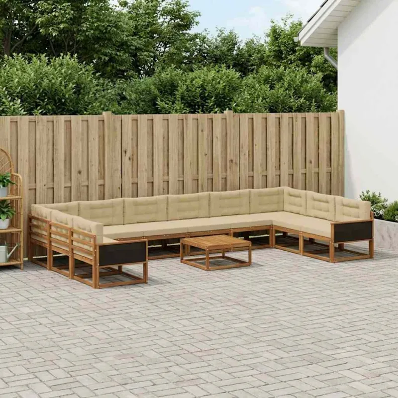 Lauko sofos komplektas su pagalve 11 pcs Natūralus ir bežinis
