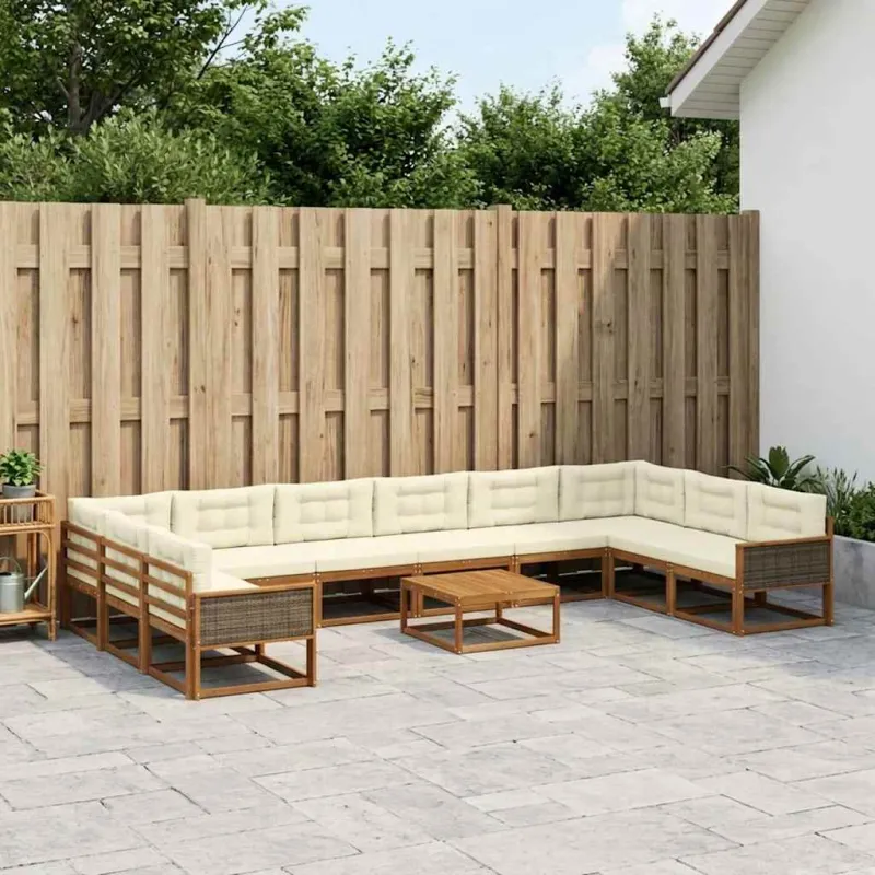 Lauko sofos komplektas 11 pcs Natūralus ir grietinėlė