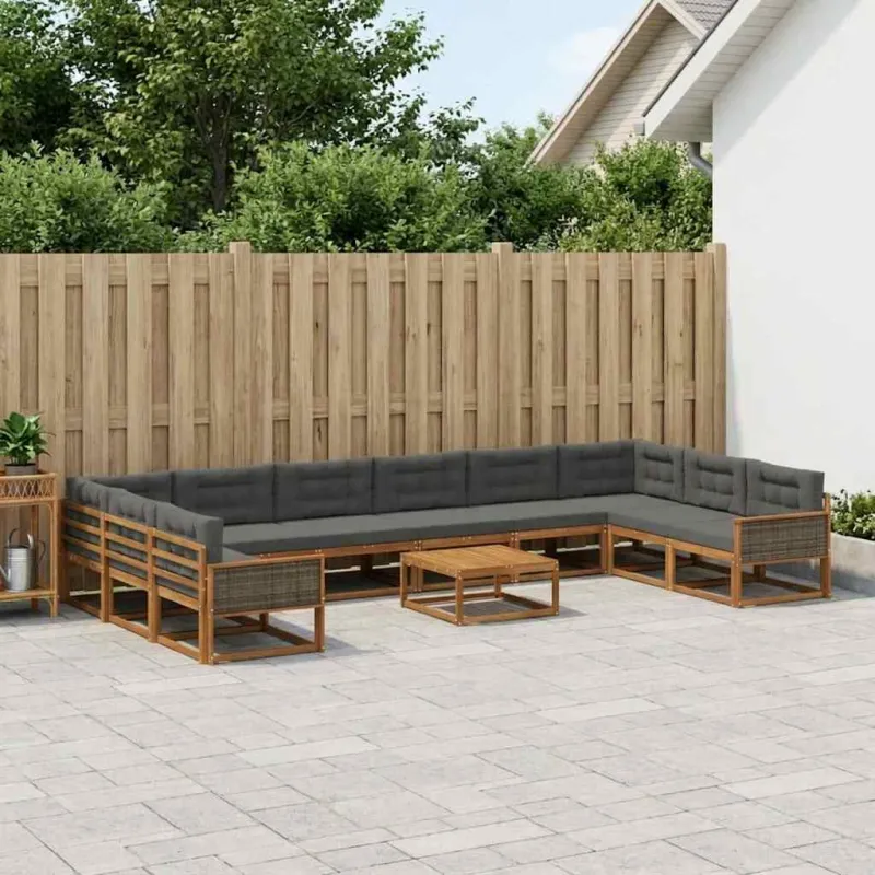 Lauko sofos komplektas 11 pcs Natūralus ir antracitas