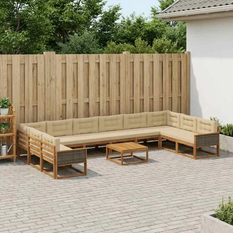 Lauko sofos komplektas su pagalve 11 pcs Natūralus ir bežinis