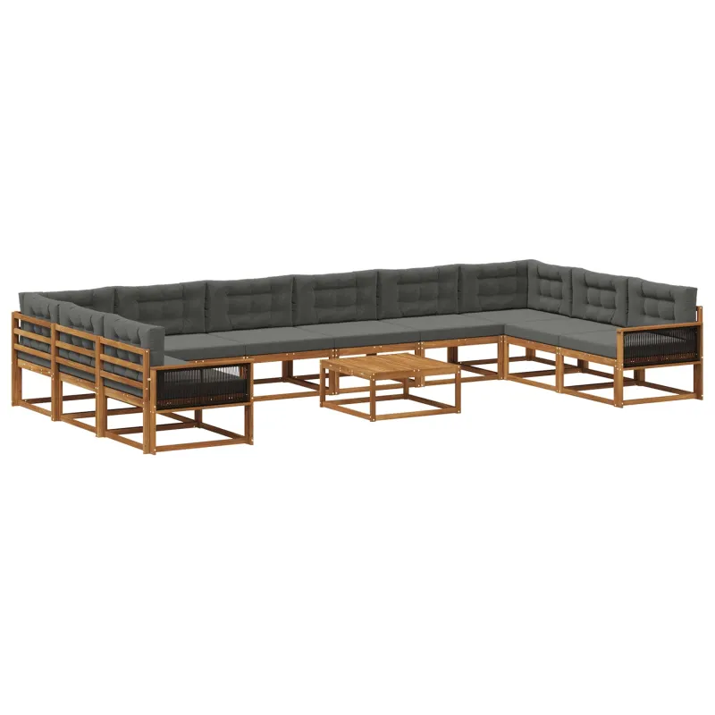 Lauko sofos komplektas 11 pcs Natūralus ir antracitas