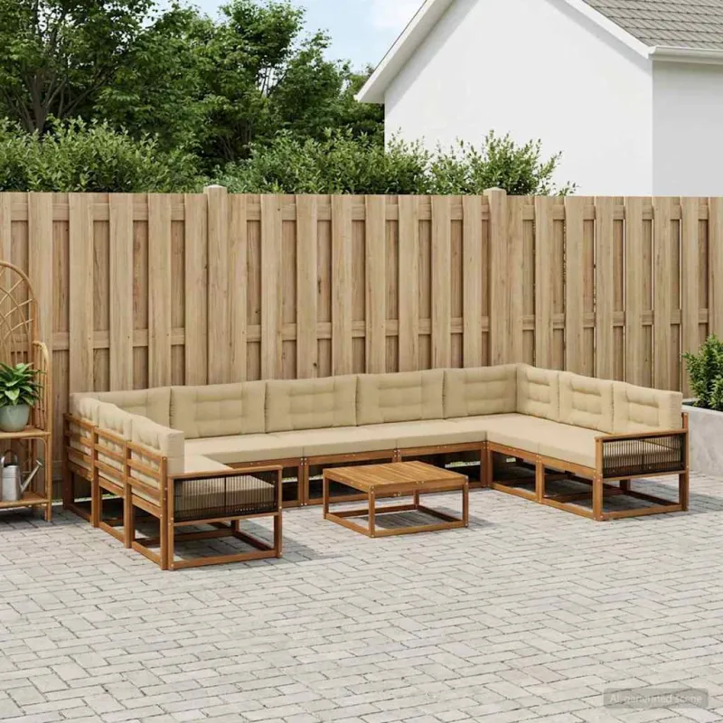 Lauko sofos komplektas su pagalve 11 pcs Natūralus ir bežinis