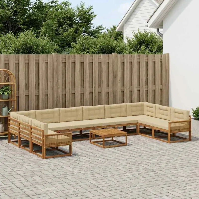 Lauko sofos komplektas su pagalve 11 pcs Natūralus ir bežinis
