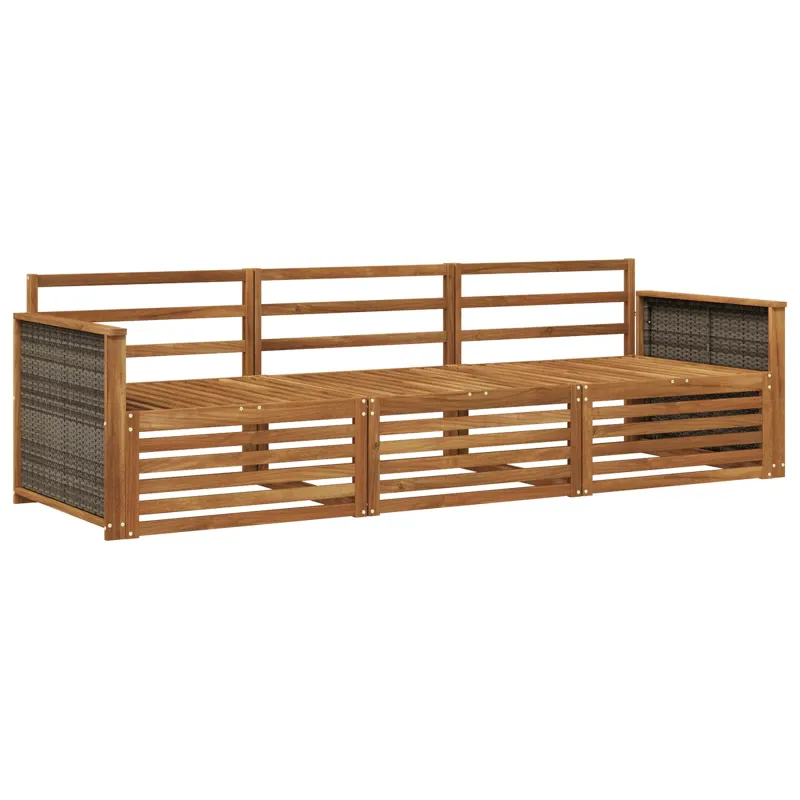 Lauko sofos komplektas 3 pcs Natūrali Kietos akacijos mediena