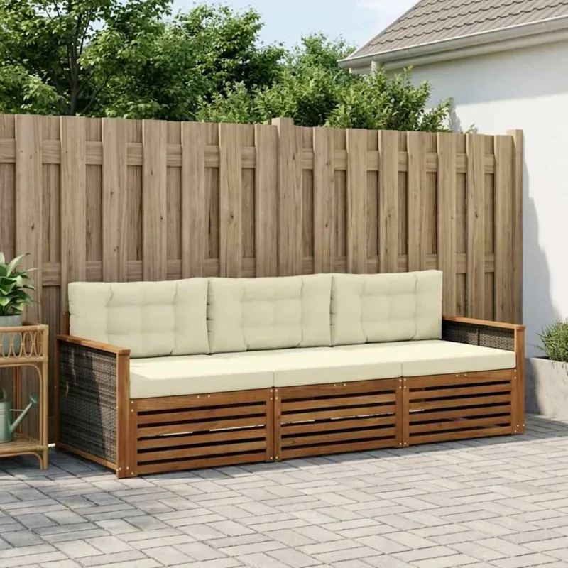 Lauko sofos komplektas su pagalve 3 pcs Natūralus ir grietinėlė