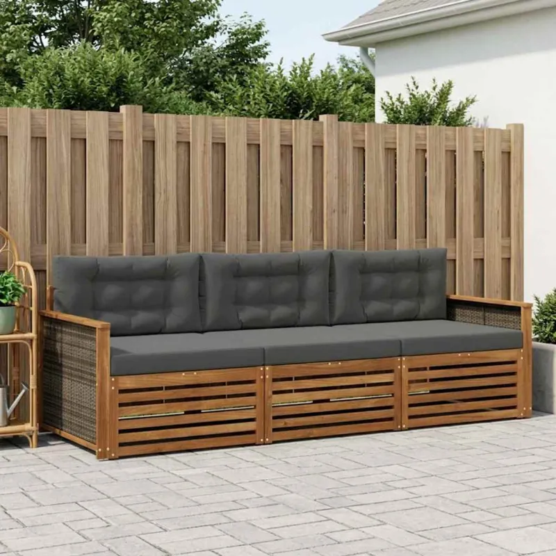 Lauko sofos komplektas su pagalve 3 pcs Natūralus ir antracitas