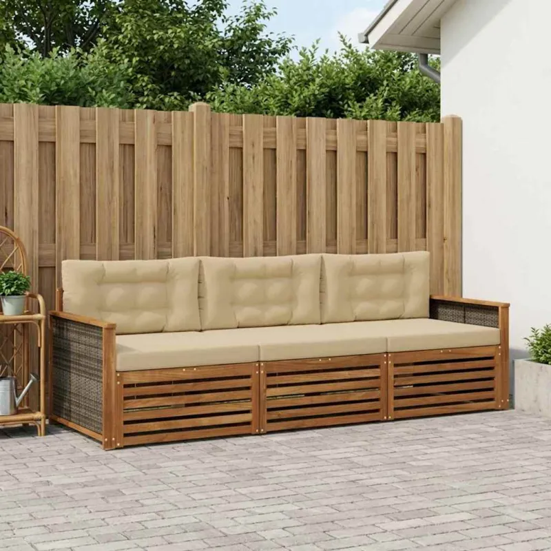 Lauko sofos komplektas su pagalve 3 pcs Natūralus ir bežinis