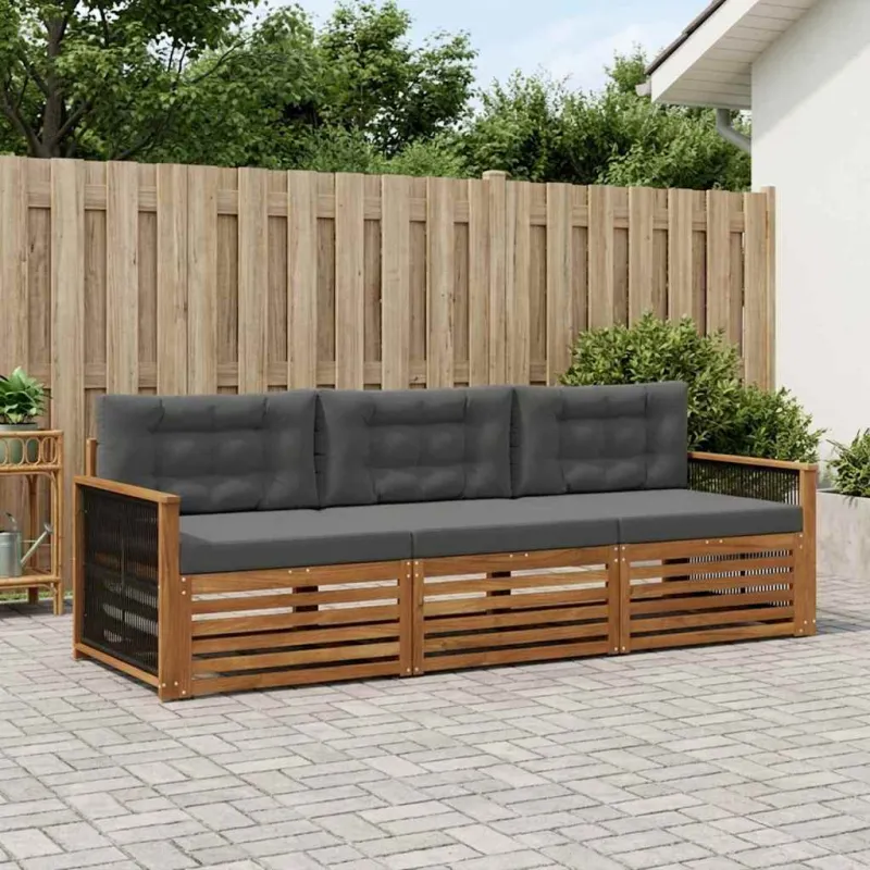 Lauko sofos komplektas su pagalve 3 pcs Natūralus ir antracitas