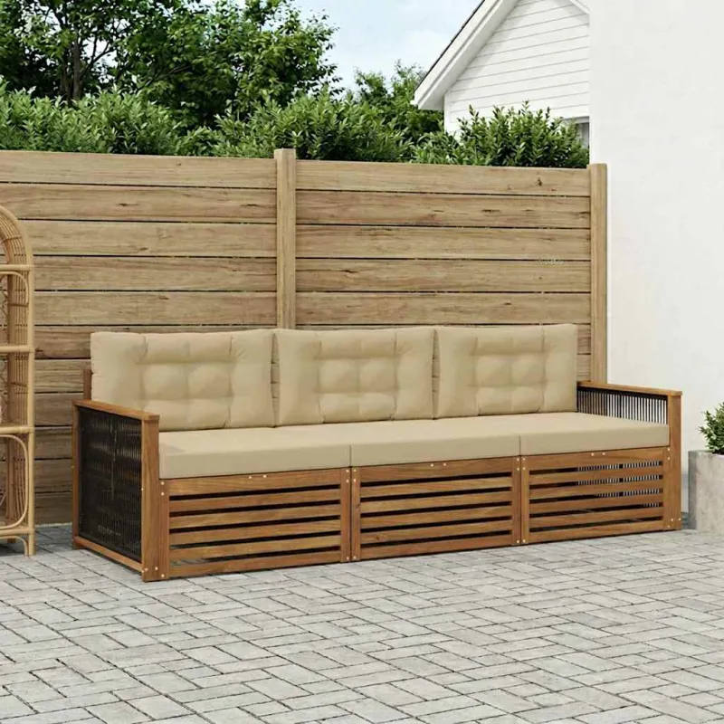 Lauko sofos komplektas su pagalve 3 pcs Natūralus ir bežinis