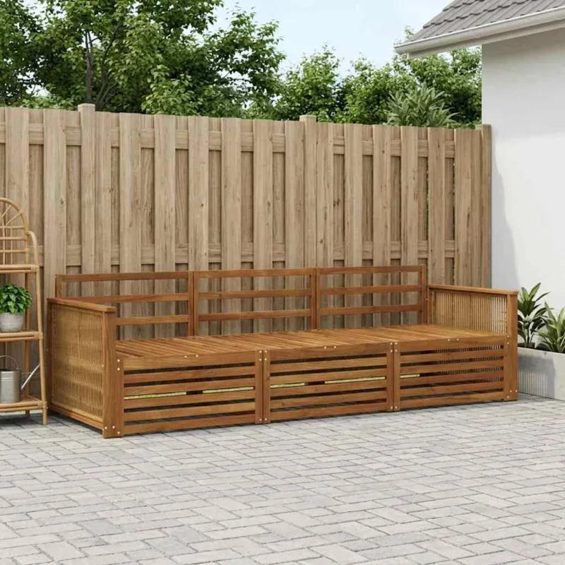 Lauko sofos komplektas 3 pcs Natūrali Kietos akacijos mediena
