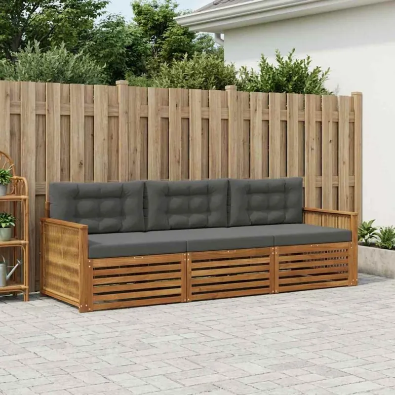 Lauko sofos komplektas su pagalve 3 pcs Natūralus ir antracitas