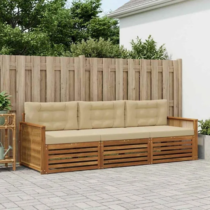 Lauko sofos komplektas su pagalve 3 pcs Natūralus ir bežinis