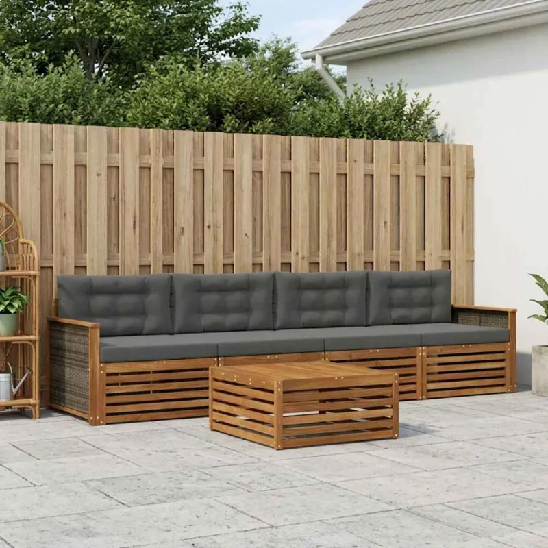 Lauko sofos komplektas su pagalve 5 pcs Natūralus ir antracitas