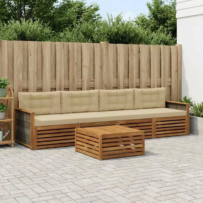 Lauko sofos komplektas su pagalve 5 pcs Natūralus ir bežinis
