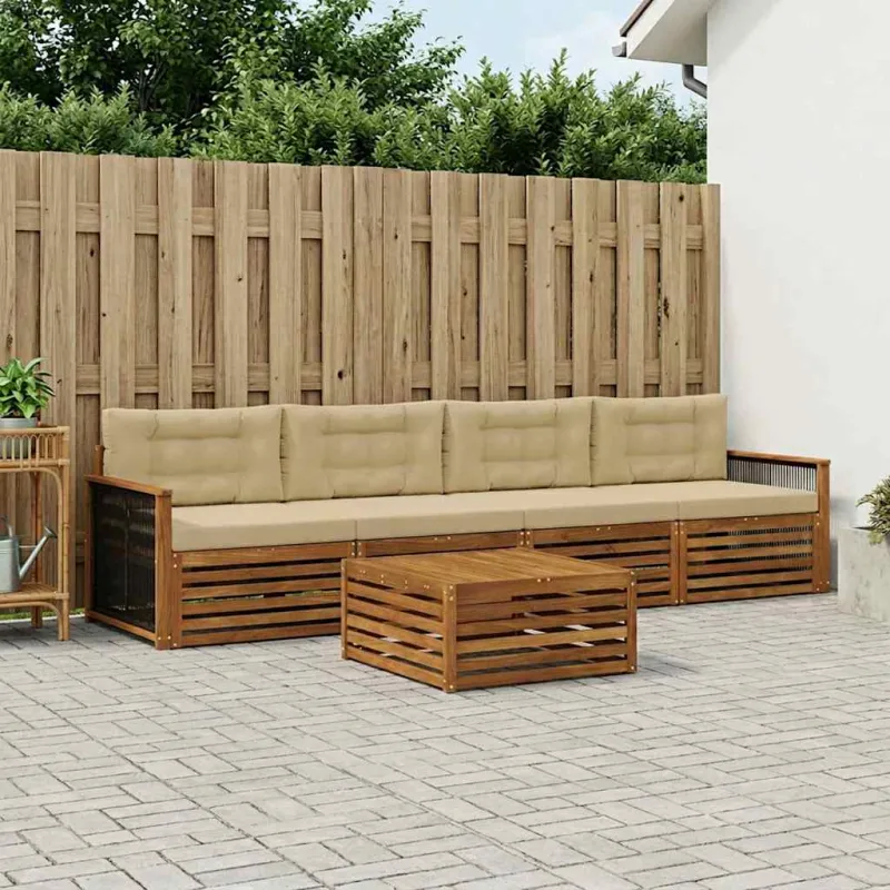 Lauko sofos komplektas su pagalve 5 pcs Natūralus ir bežinis