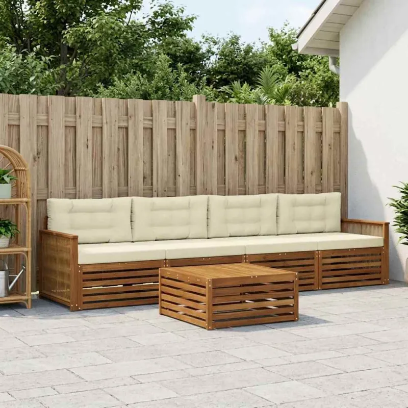 Lauko sofos komplektas su pagalve 5 pcs Natūralus ir grietinėlė