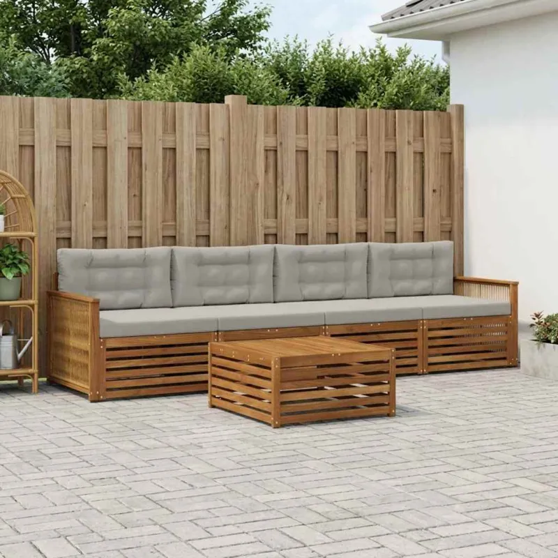 Lauko sofos komplektas 5 pcs Natūrali ir šviesiai pilka