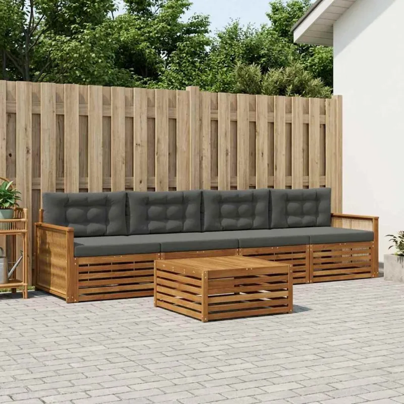 Lauko sofos komplektas su pagalve 5 pcs Natūralus ir antracitas