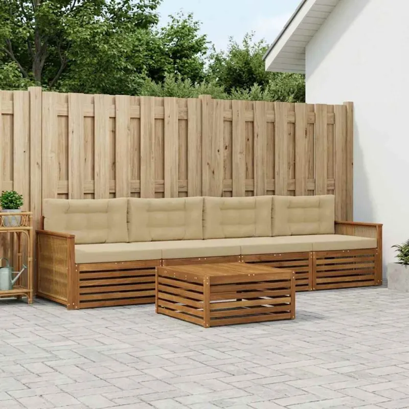 Lauko sofos komplektas su pagalve 5 pcs Natūralus ir bežinis