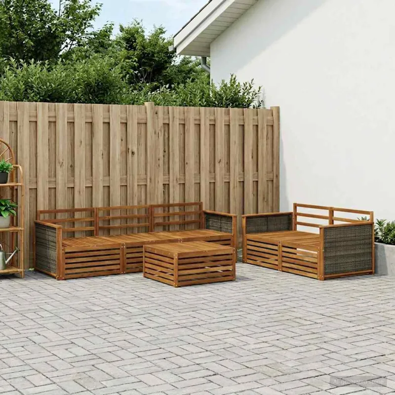 Lauko sofos komplektas 6 pcs Natūrali Kietos akacijos mediena