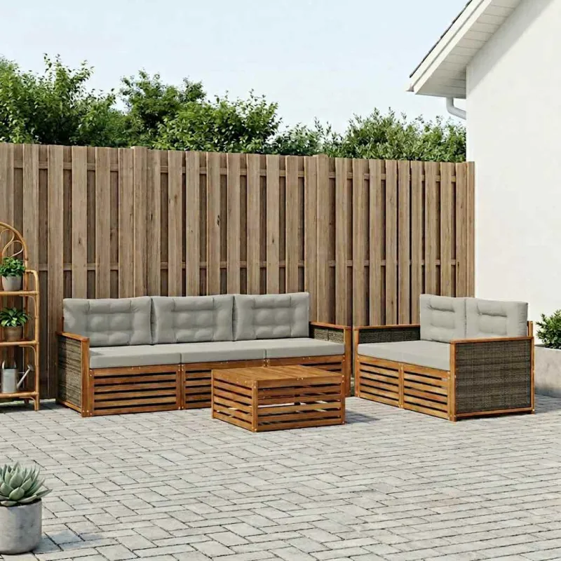 Lauko sofos komplektas 6 pcs Natūrali ir šviesiai pilka