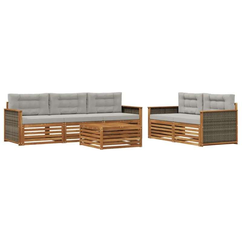 Lauko sofos komplektas 6 pcs Natūrali ir šviesiai pilka