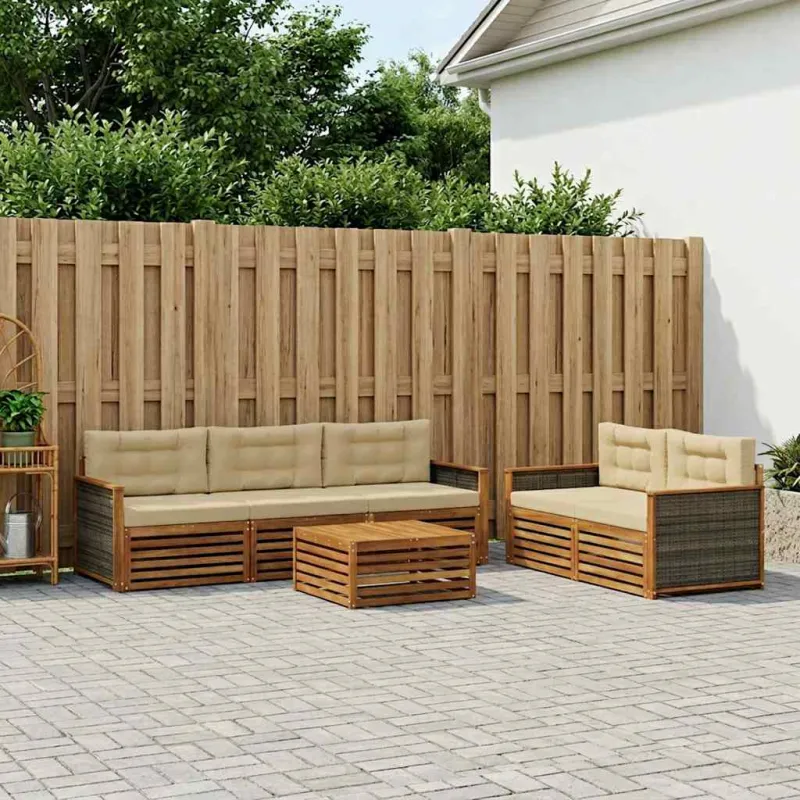 Lauko sofos komplektas su pagalve 6 pcs Natūralus ir bežinis