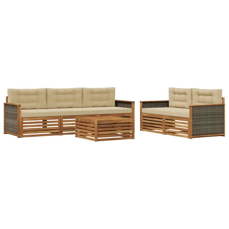 Lauko sofos komplektas su pagalve 6 pcs Natūralus ir bežinis