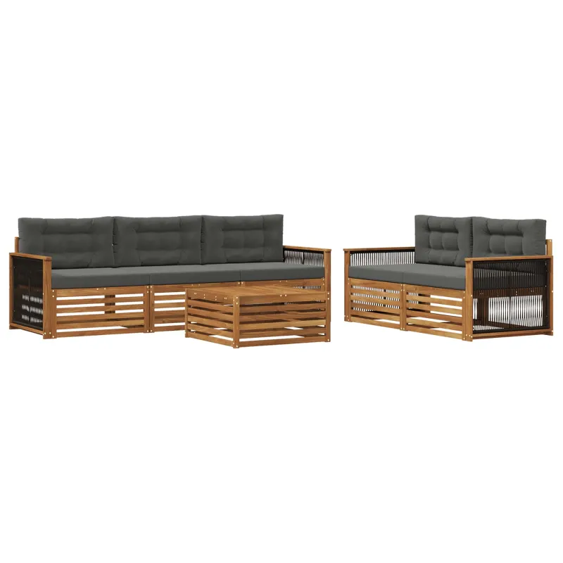 Lauko sofos komplektas su pagalve 6 pcs Natūralus ir antracitas