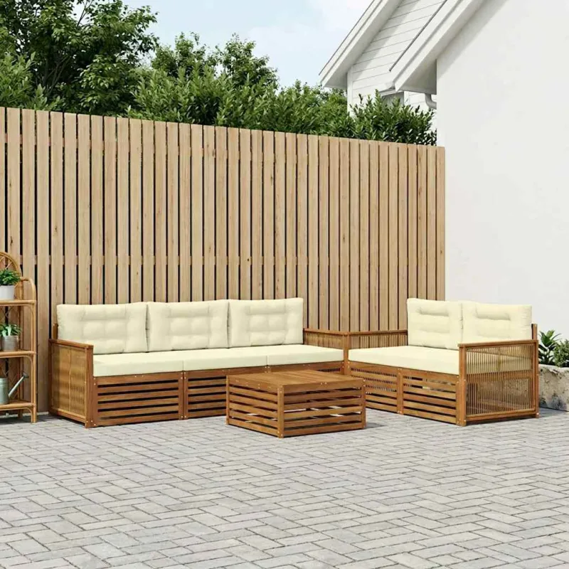 Lauko sofos komplektas su pagalve 6 pcs Natūralus ir grietinėlė