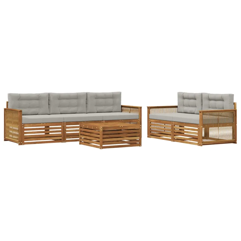 Lauko sofos komplektas 6 pcs Natūrali ir šviesiai pilka