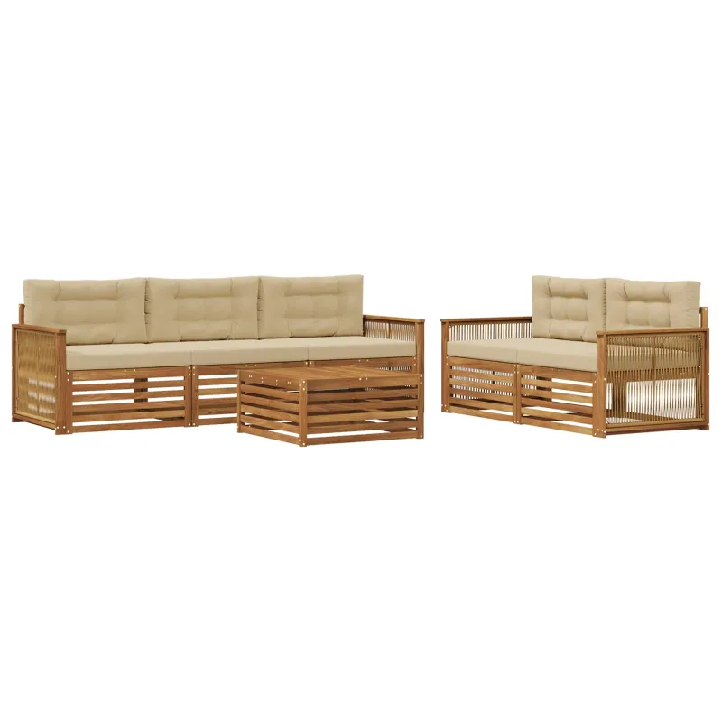 Lauko sofos komplektas su pagalve 6 pcs Natūralus ir bežinis