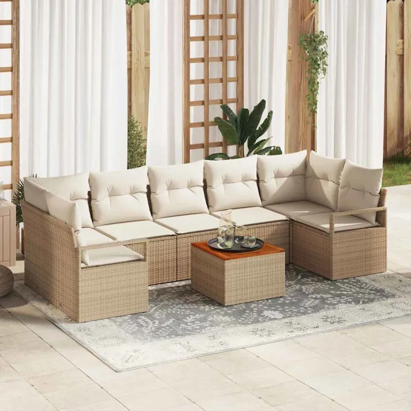 Sodo sohvaryhmä 8 osaa beige ja kermaisen väristä polyrattanaa