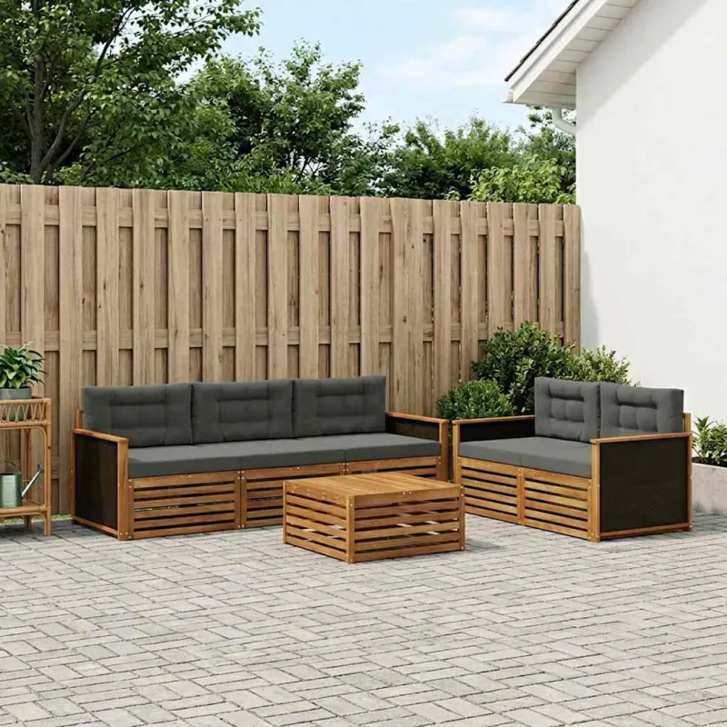Lauko sofos komplektas su pagalve 7 pcs Natūralus ir antracitas