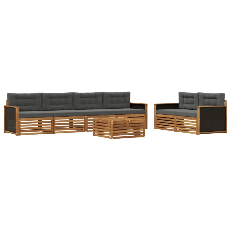 Lauko sofos komplektas su pagalve 7 pcs Natūralus ir antracitas