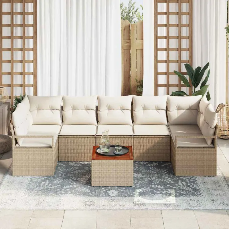 Sodo sohvaryhmä 8 osaa beige ja kermaisen väristä polyrattanaa