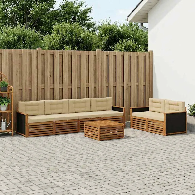 Lauko sofos komplektas 7 pcs Natūralus ir bežinis Poliesteris