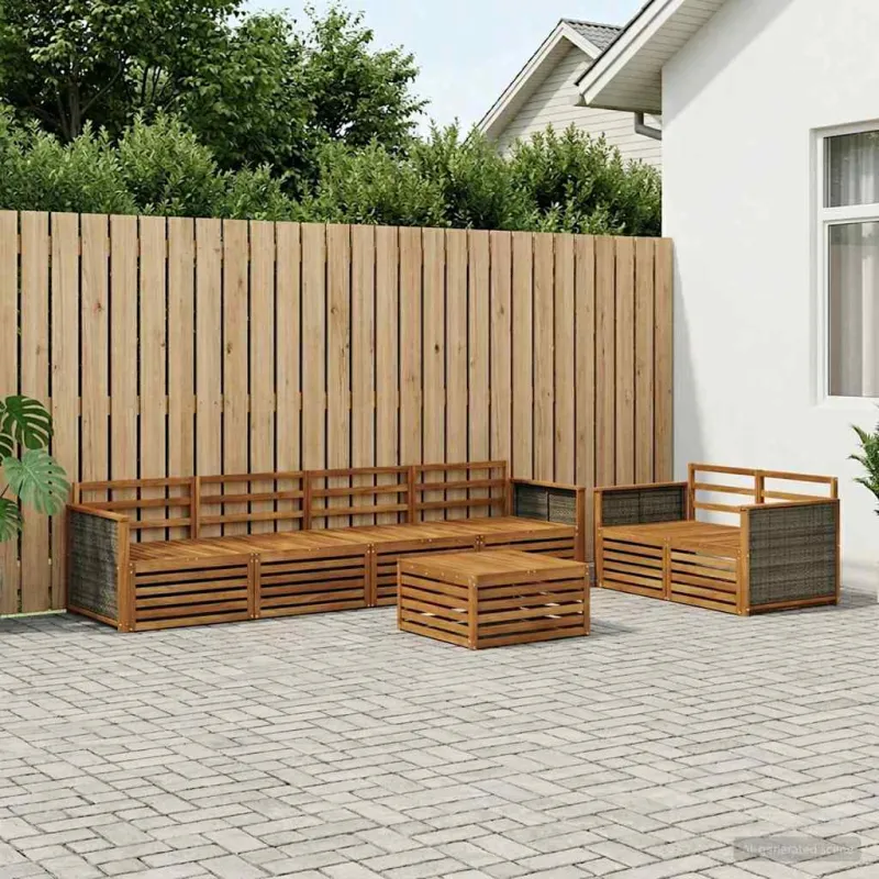 Lauko sofos komplektas 7 pcs Natūrali Kietos akacijos mediena